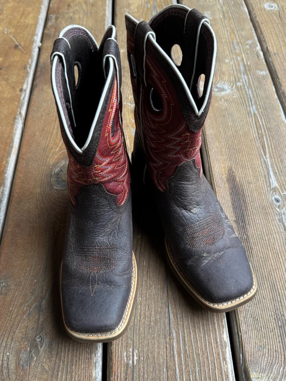 EUC Durango® Lil' Rebel Pro™ Red & Brown Western Boot in Youth 3M